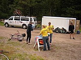 Christina, Brittany & Nancy setting up water stop